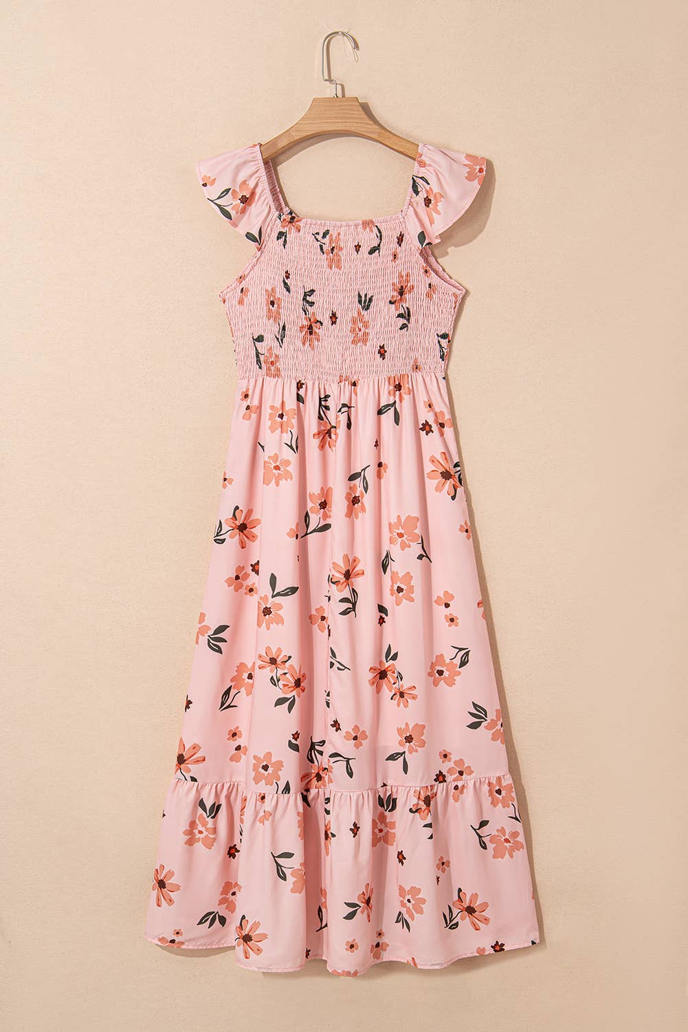 Floral Smocked High Waist Ruffle Hem Long Dress