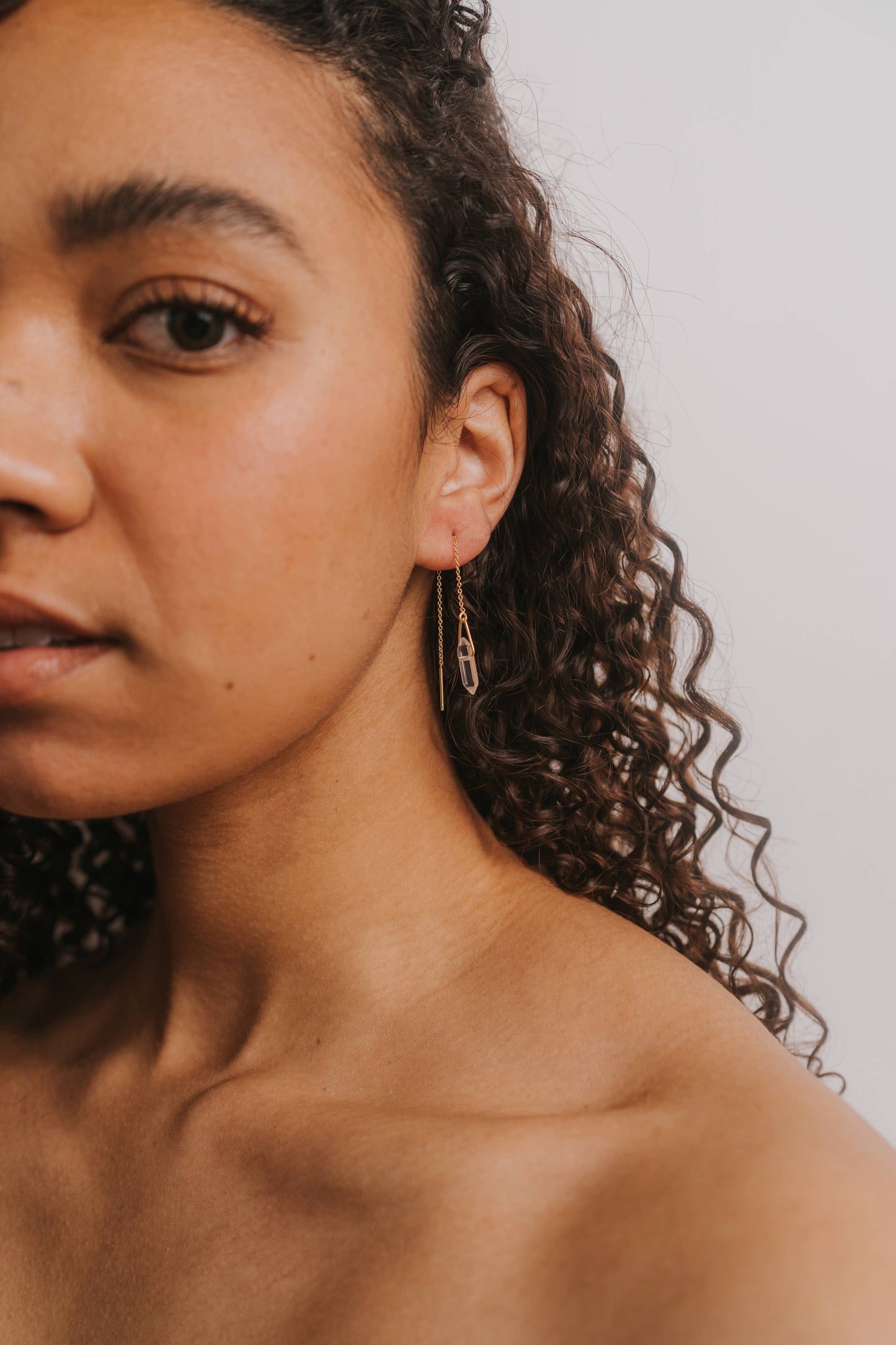 Threader - Clear Quartz - Gold Earrings