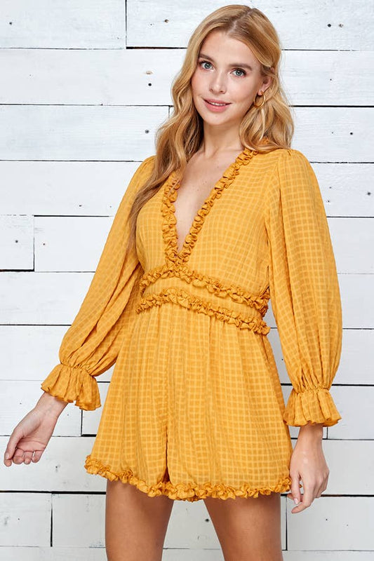 Three Quarter Sleeve Ruffle Romper