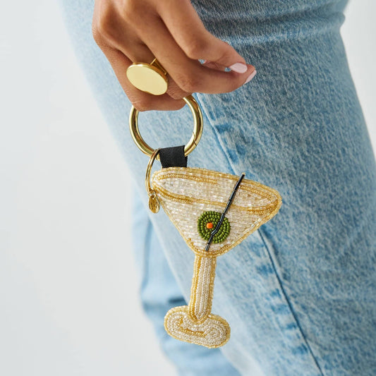 Riley Martini Glass Beaded Bag Charm White