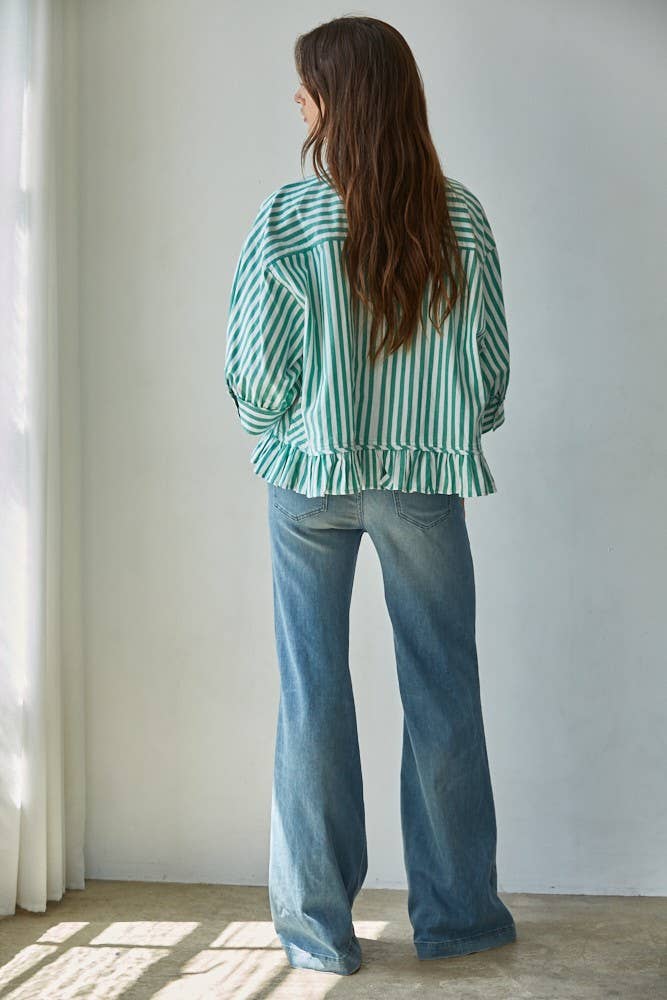 Woven Cotton Striped Button Down Shirt Top