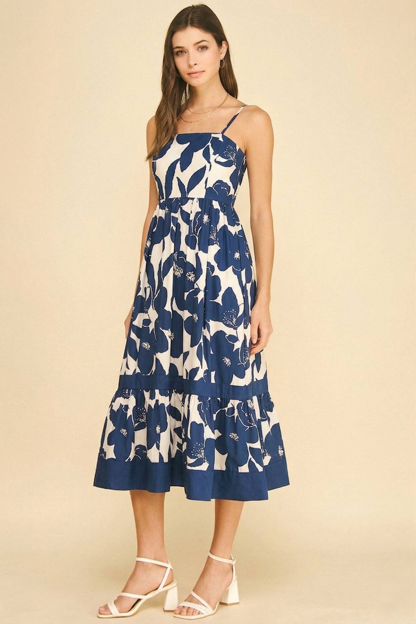 Bold Floral Tiered Midi Dress
