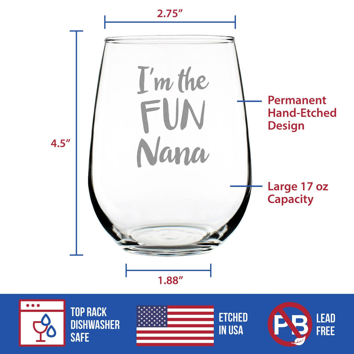 Fun Nana Stemless Wine Glass - Mother's Day Gifts and Decor