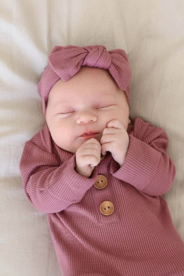 Boysenberry Bamboo Waffle Newborn Baby Knot Gown & Hat Set