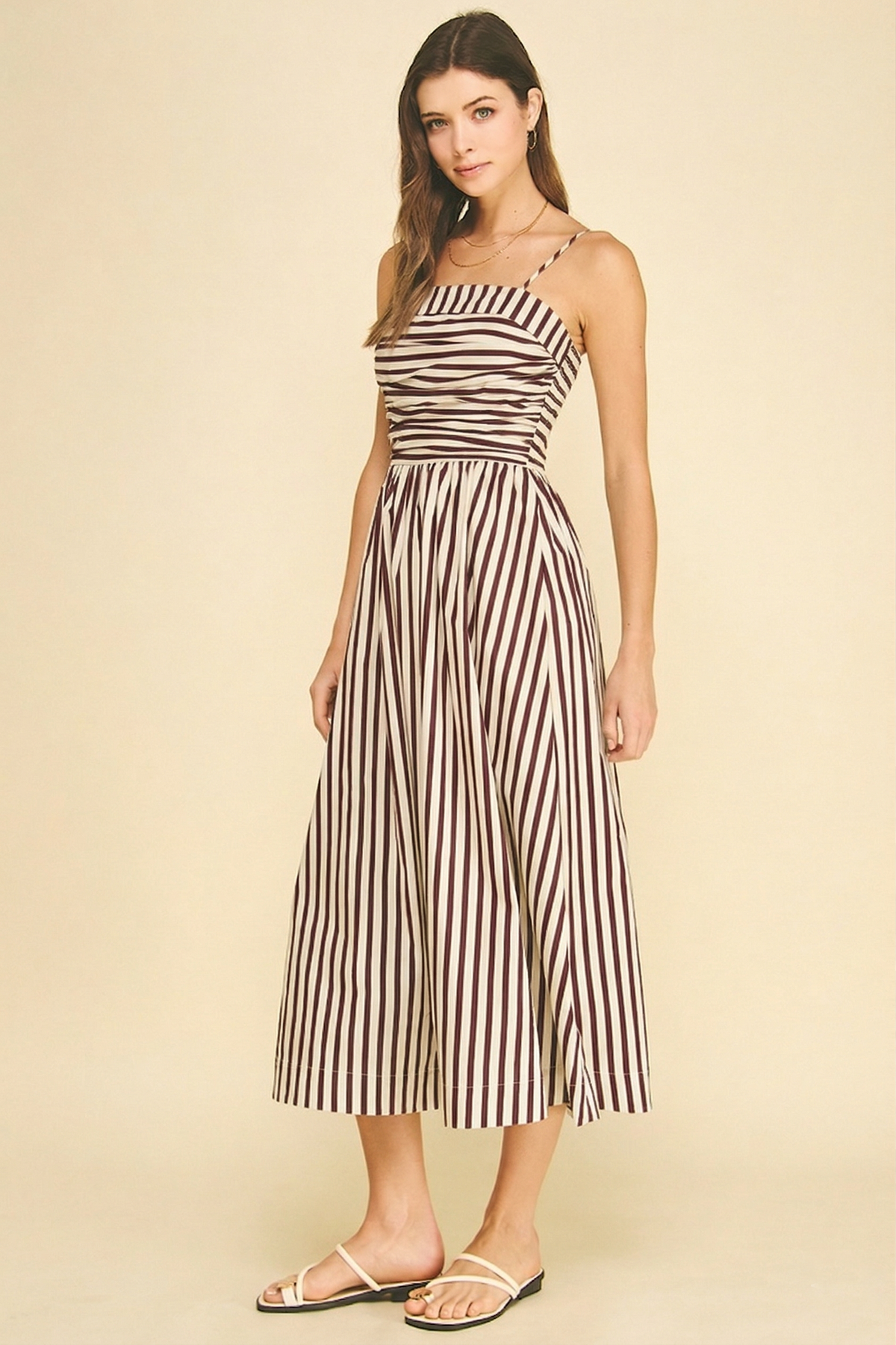 Striped Ruched Detail Midi Dress