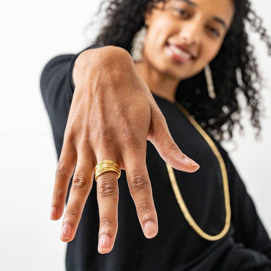 Morgan Brass Multi-Layer Textured Ring 18k Size 7