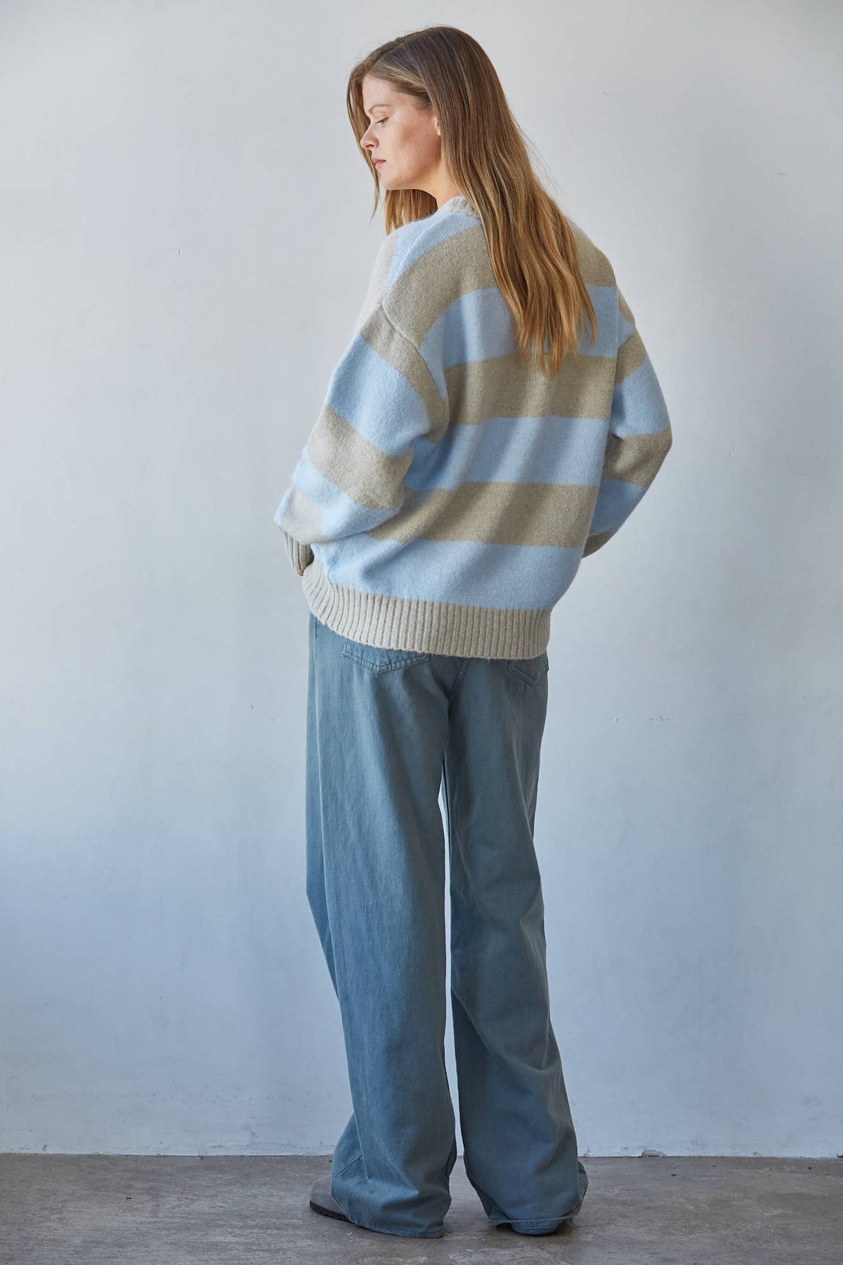 Knit Sweater Striped Round Neck Long Sleeve Pullover