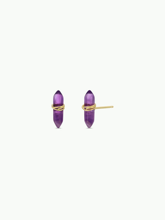 Mineral Point - Amethyst - Gold Wire Wrapped Earrings