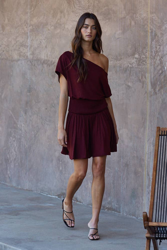 Knit Viscose Spandex Jersey Asymmetrical Neck Mini