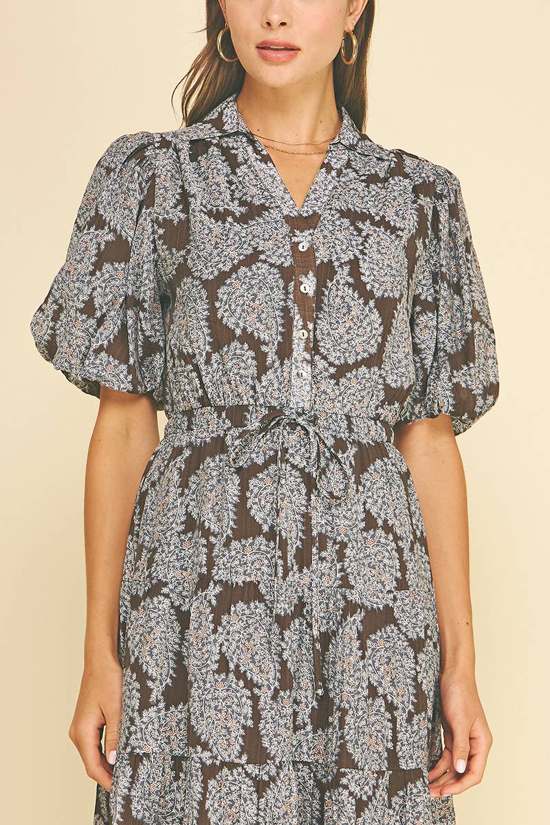 Floral Button Down Tiered Midi Dress