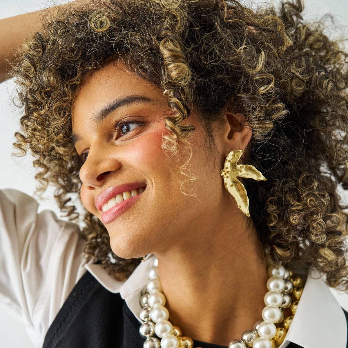 Emmie Three Petal Statement Post Earrings Brass