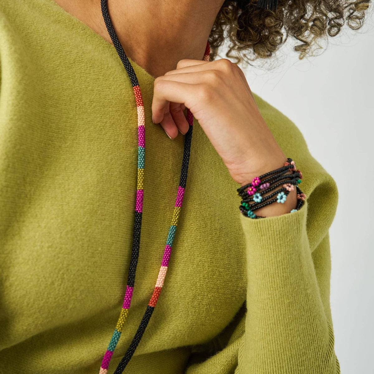 Allie Seed Bead Long Necklace Muted