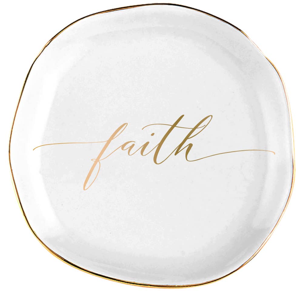 Ceramic Round Gold Rim Trinket Tray | Faith