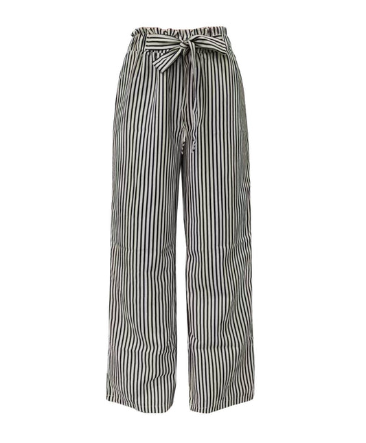 Ruffle Paperbag Slacks Striped Wide-Leg Pants