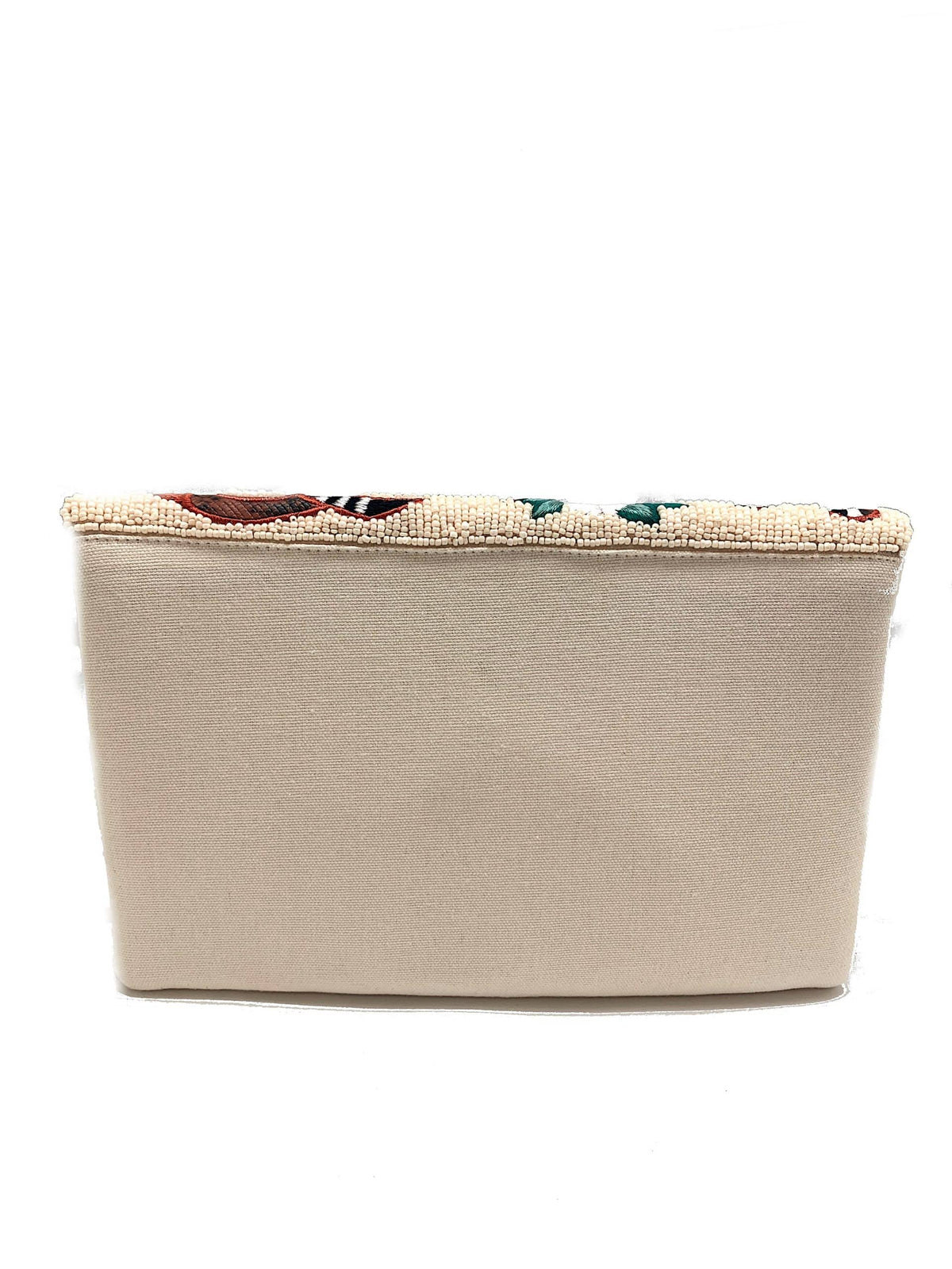 CREAM BEADED CLUTCH WITH FLORAL AND SNAKE EMBROIDERY