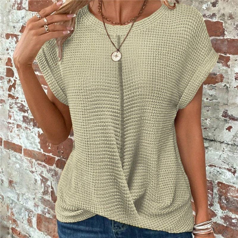 Round Neck Twist Short Sleeve T-Shirt
