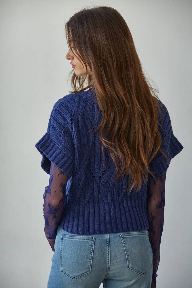 Knit Sweater Crochet Round Neck Short Sleeve Top