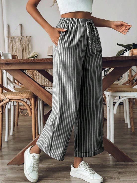 Laced Stripes Wide Leg Pants