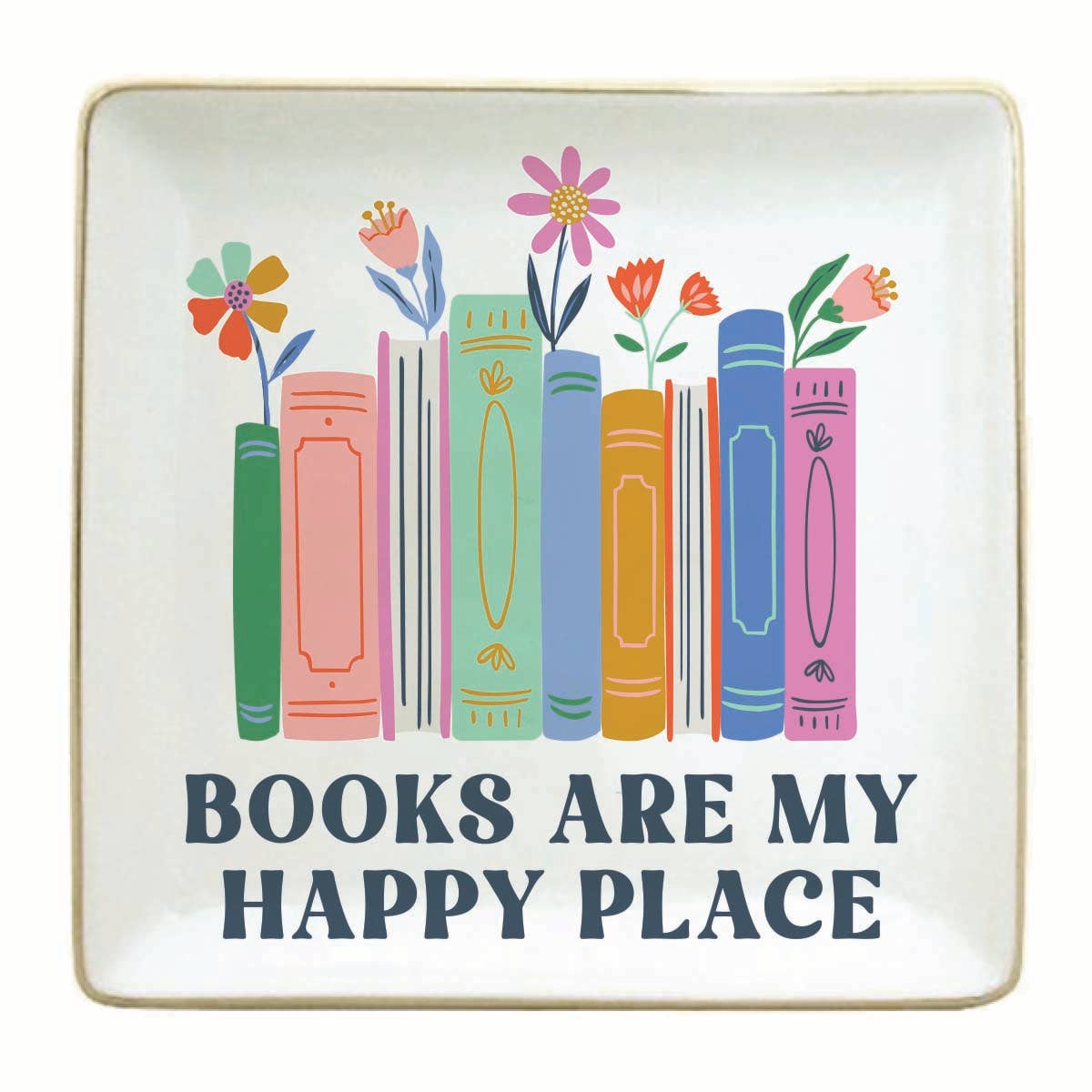 Ceramic Book Lover Trinket Tray | Books are My Happy Place