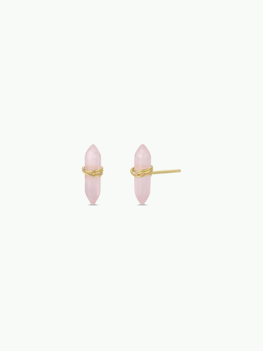 Mineral Point - Rose Quartz - Gold Wire Wrapped Earrings