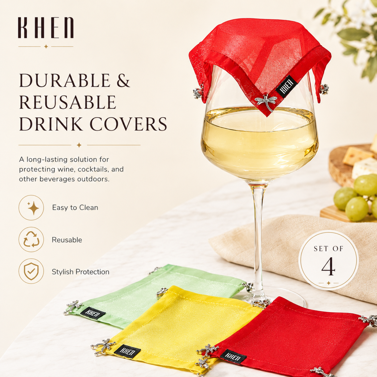 Weighted Outdoor Wine Glass Covers - Set of 4
