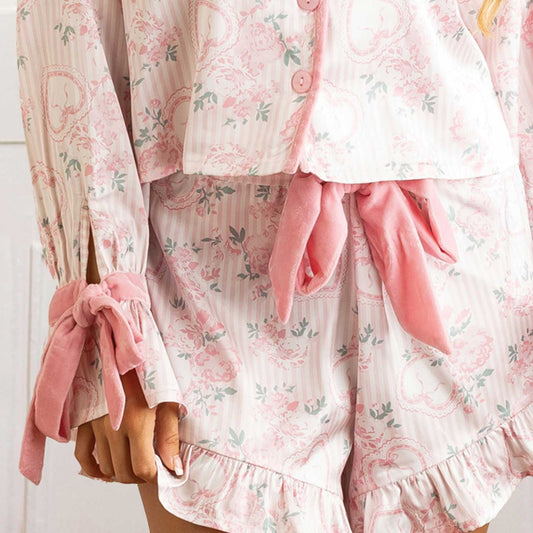 Sweetheart Blooms Satin Ruffle PJ Short Set