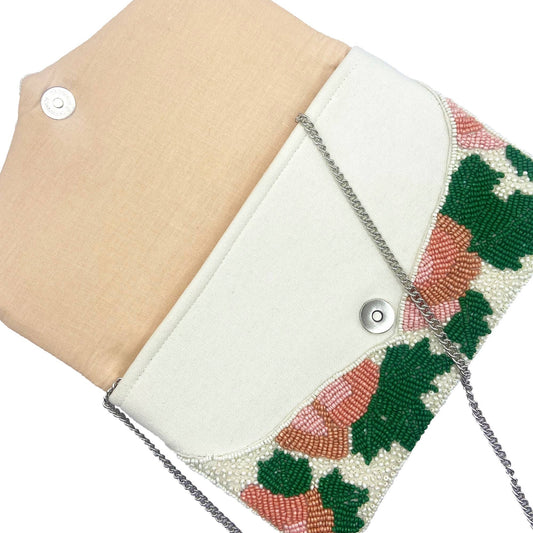 PEACH FLORAL BOUQUET BEADED CLUTCH