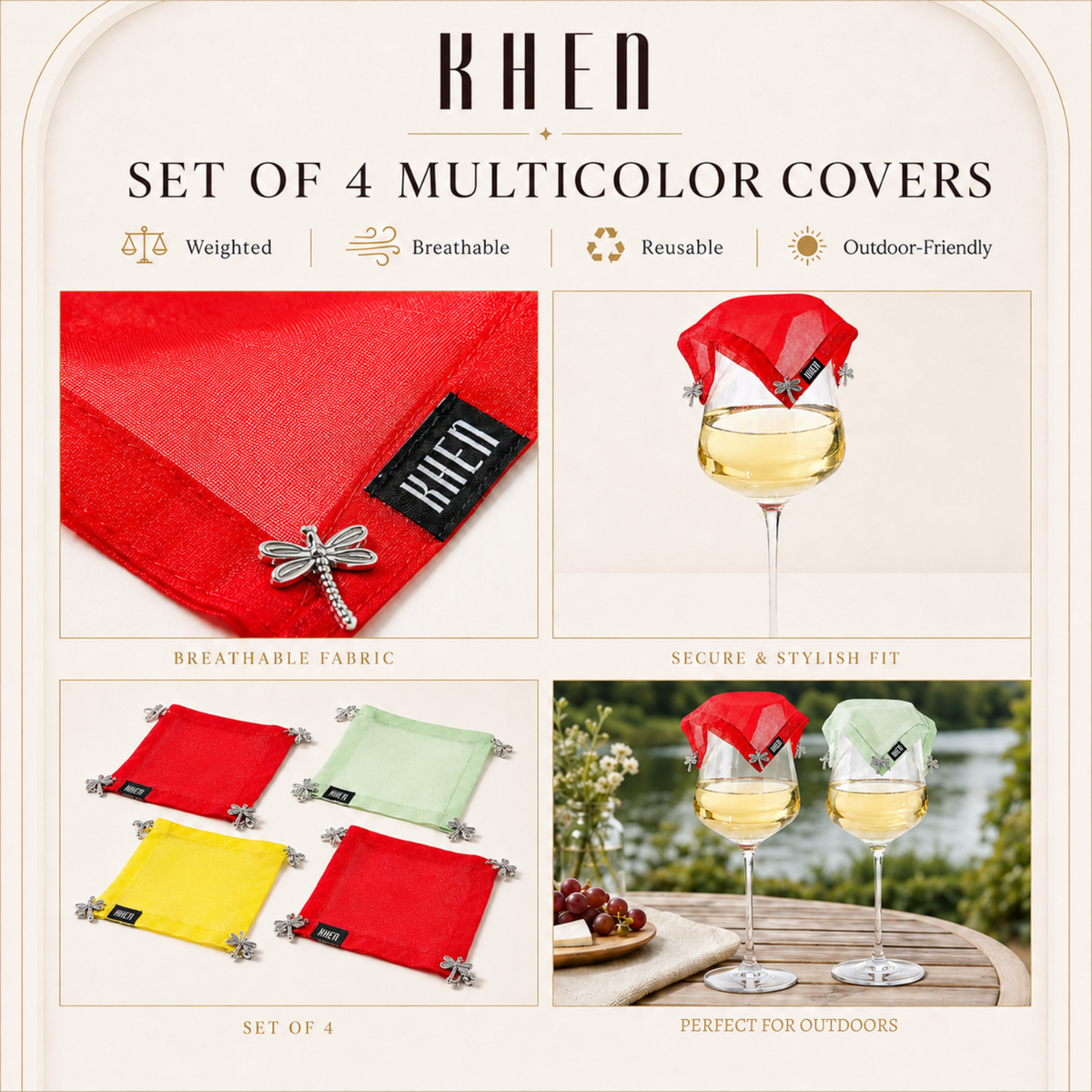 Weighted Outdoor Wine Glass Covers - Set of 4