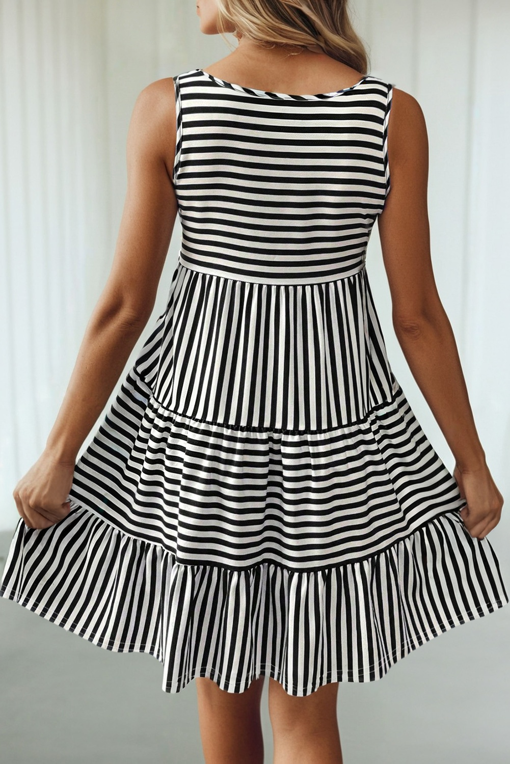 Stripe U Neck Sleeveless Loose Fit Mini Dress