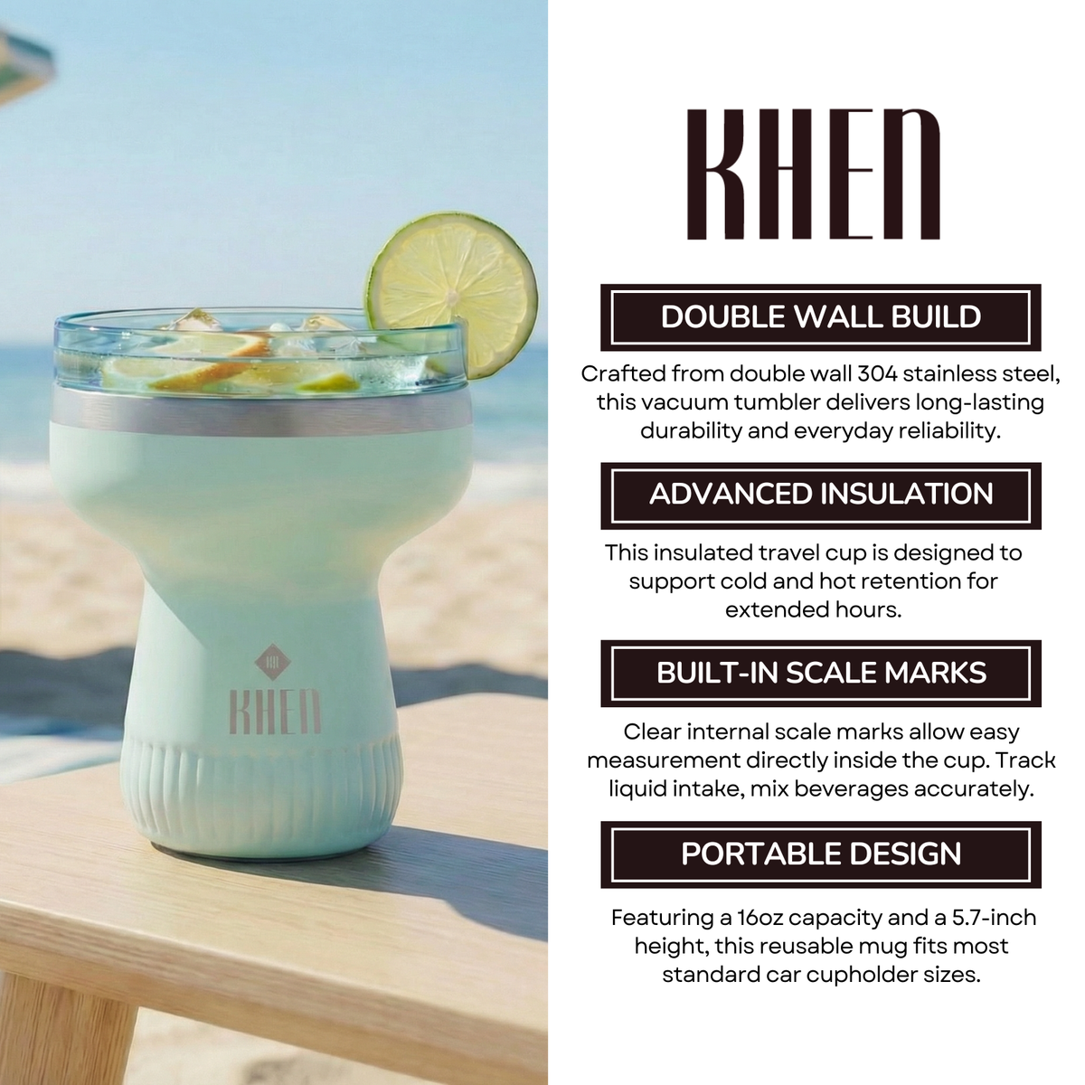Double Wall Insulated Margarita Tumbler - Sea Glass