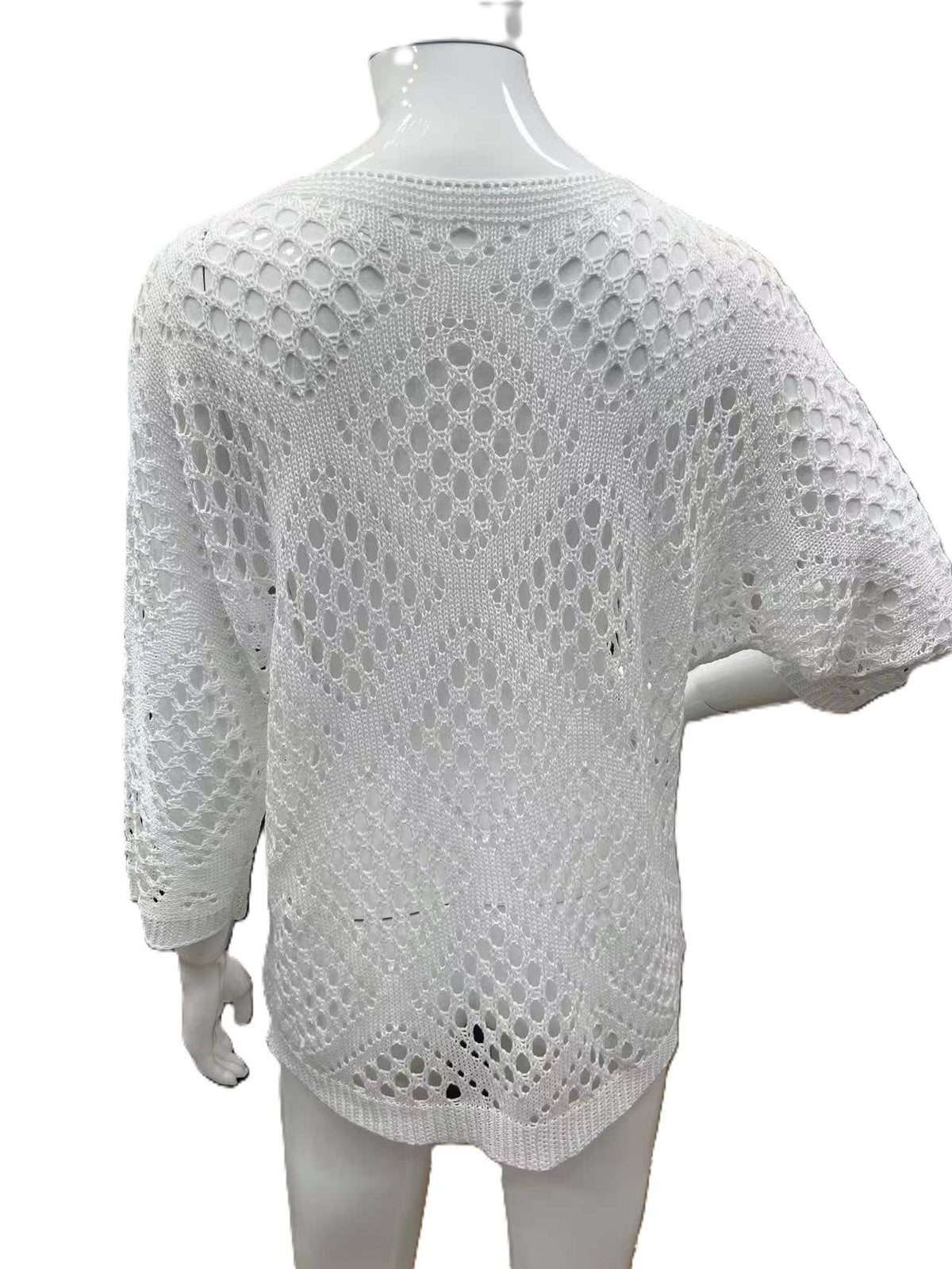 Knit V-Neck Diamond Cut-Out Batsleeves Blouse