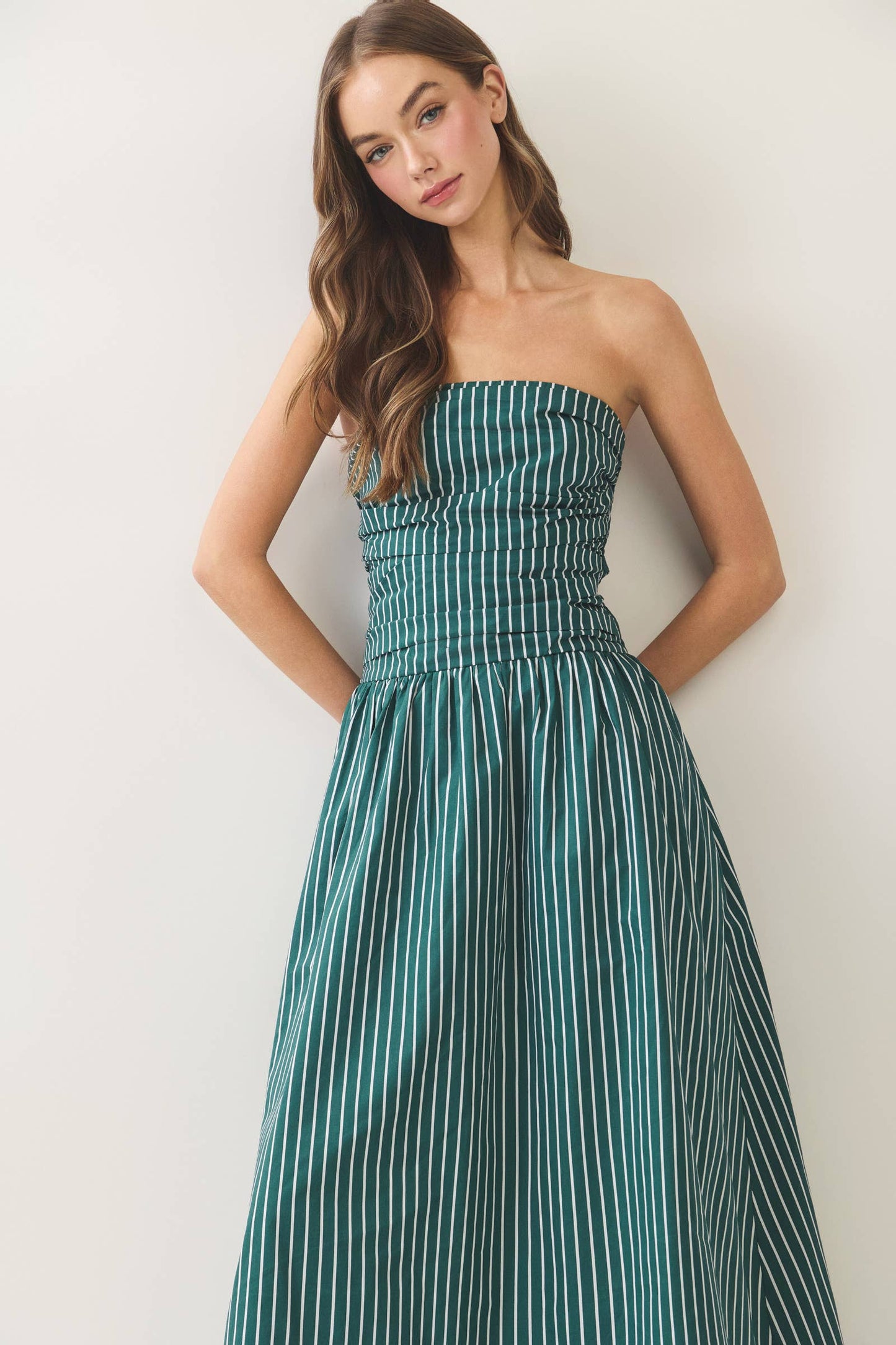 Striped Smocked Tube Midi Dress