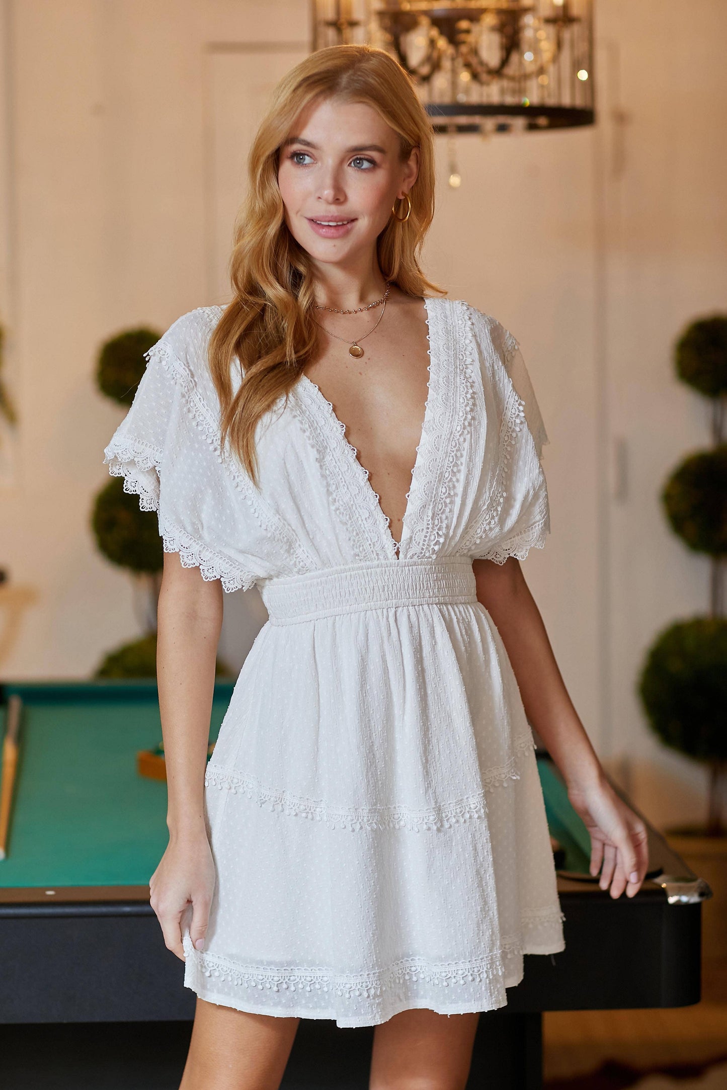 Casual V-Neck Woven Dress with Tassel Trim