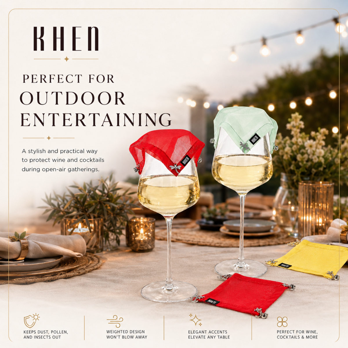 Weighted Outdoor Wine Glass Covers - Set of 4
