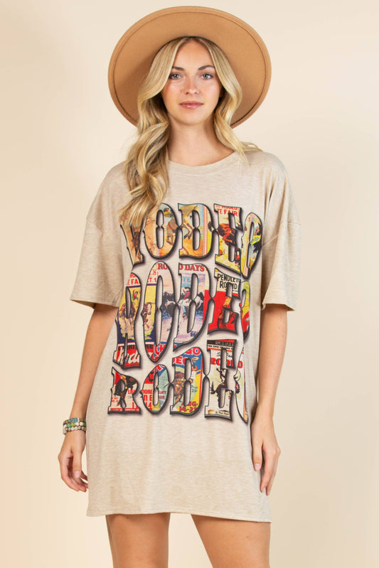 Elyse Vintage Western Rodeo Graphic T-Shirt Dress