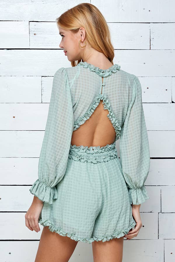 Three Quarter Sleeve Ruffle Romper