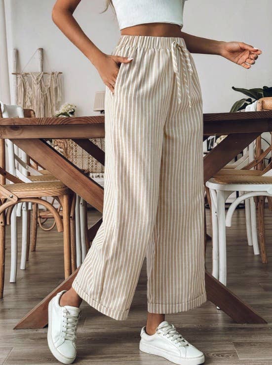 Laced Stripes Wide Leg Pants