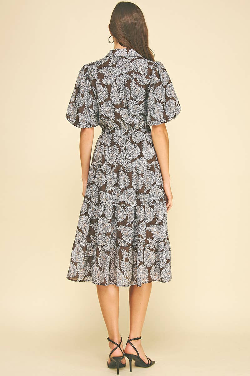 Floral Button Down Tiered Midi Dress