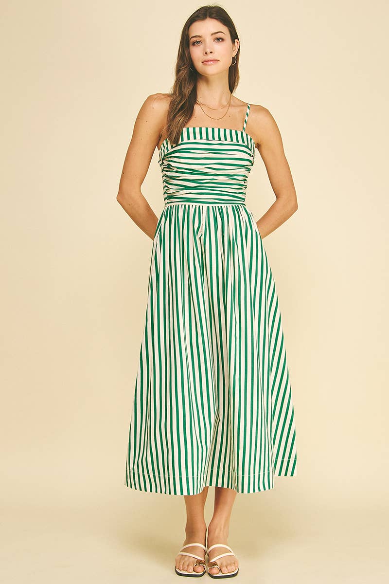 Striped Ruched Detail Midi Dress