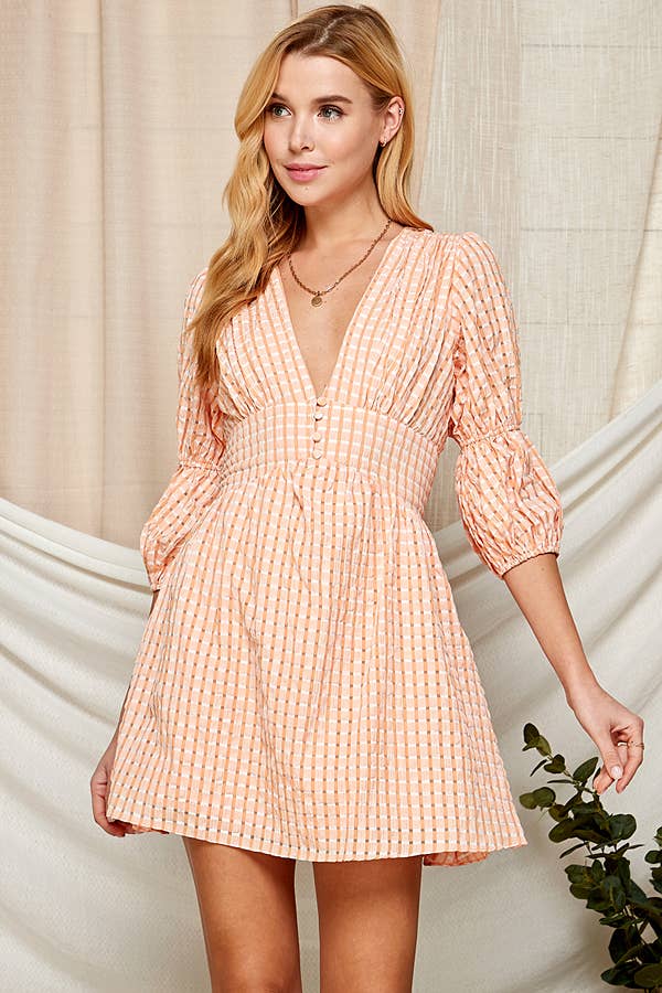 Outdoor Chic Deep V-Neck Dress with Puffy Sleeves