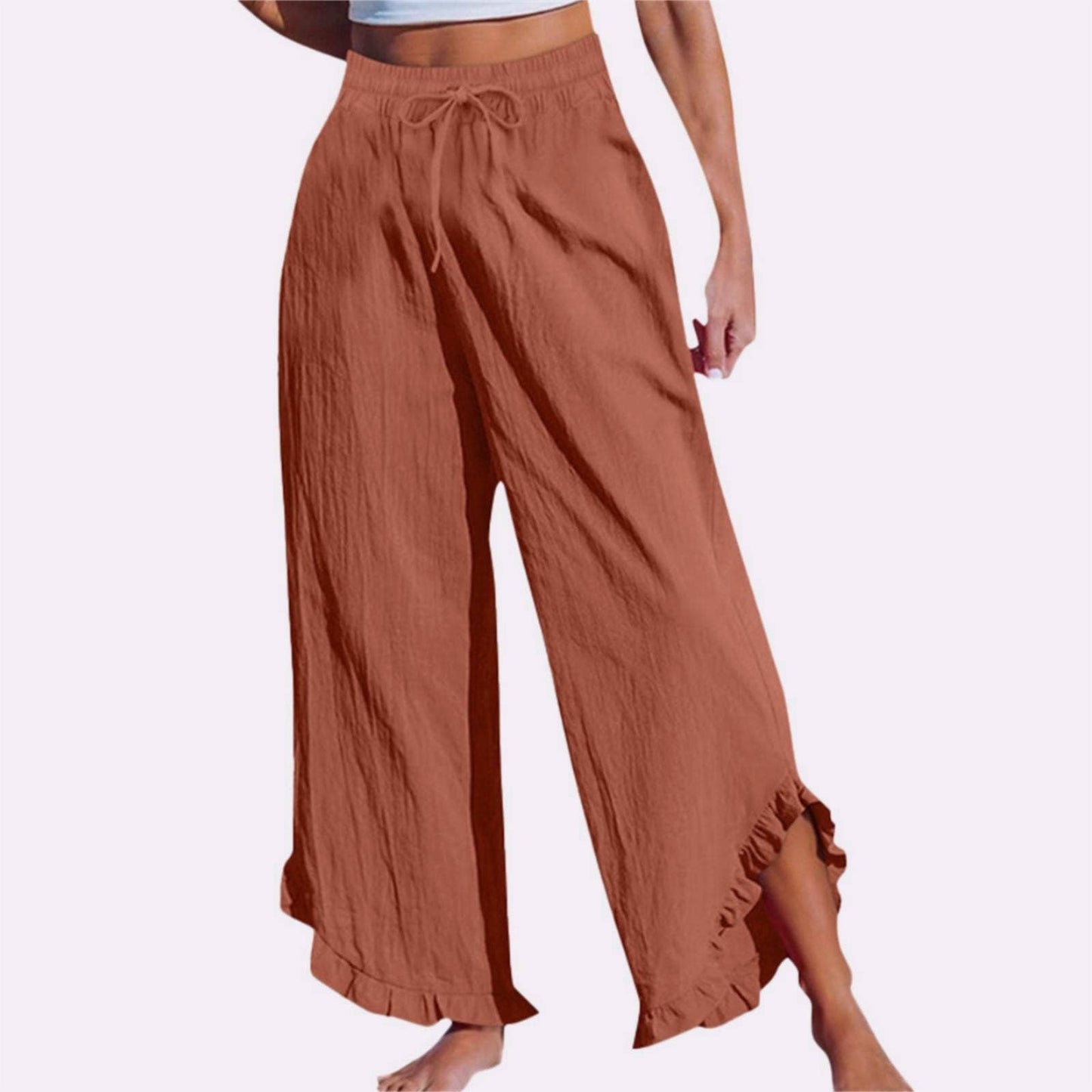 Casual Crop Pants Ruffle Hem Wide-Leg Pants