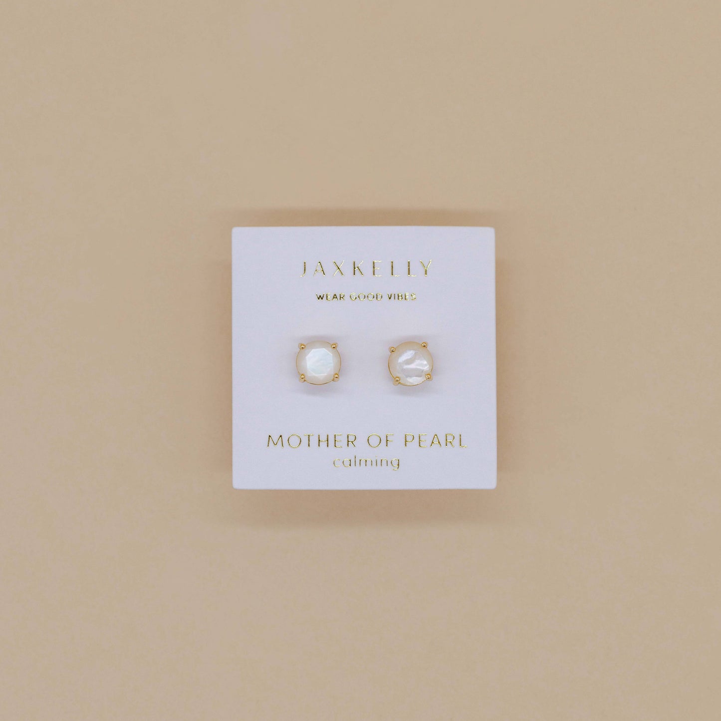 Round - Mother of Pearl Gemstone - Gold Earrings
