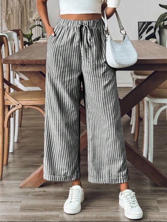 Laced Stripes Wide Leg Pants