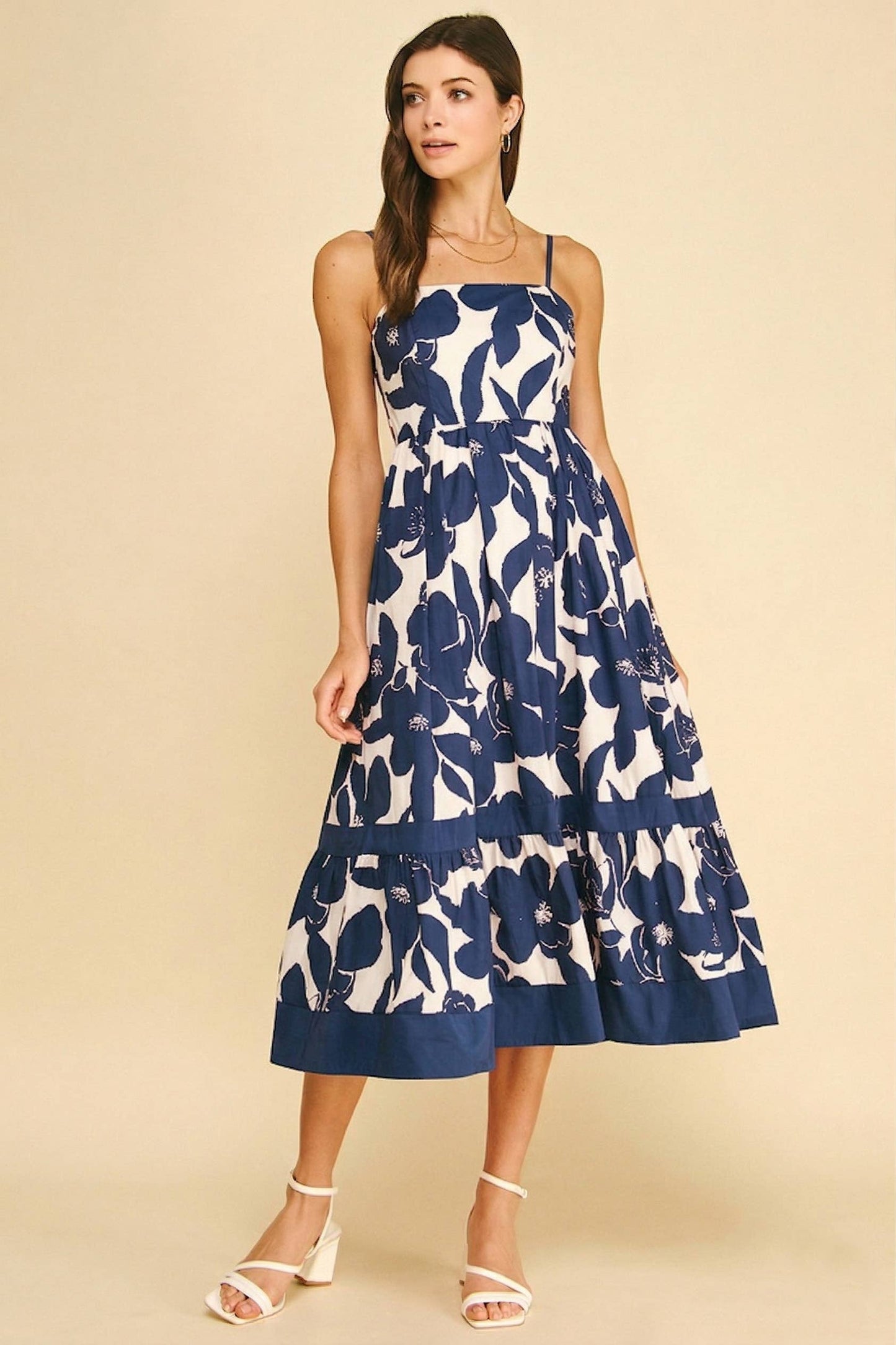 Bold Floral Tiered Midi Dress