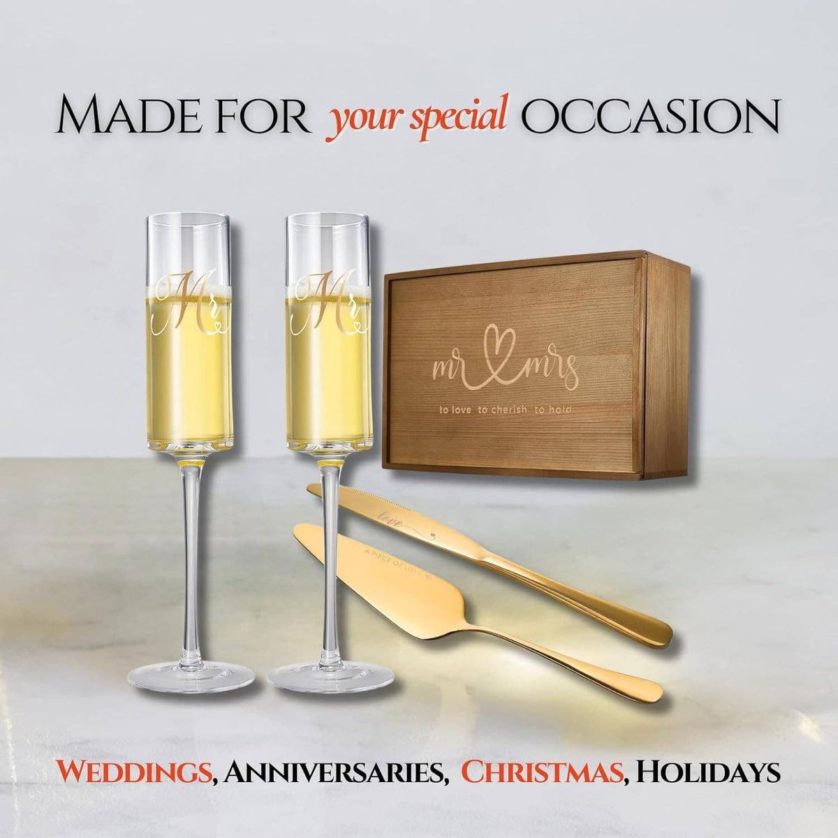 Mr & Mrs Champagne Flutes Gift Set - Gold