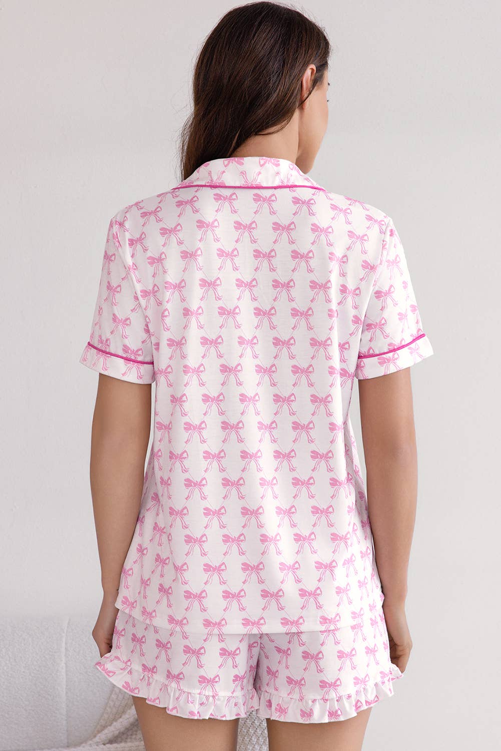 Bowknot Print Short Sleeve and Shorts Pajama Set