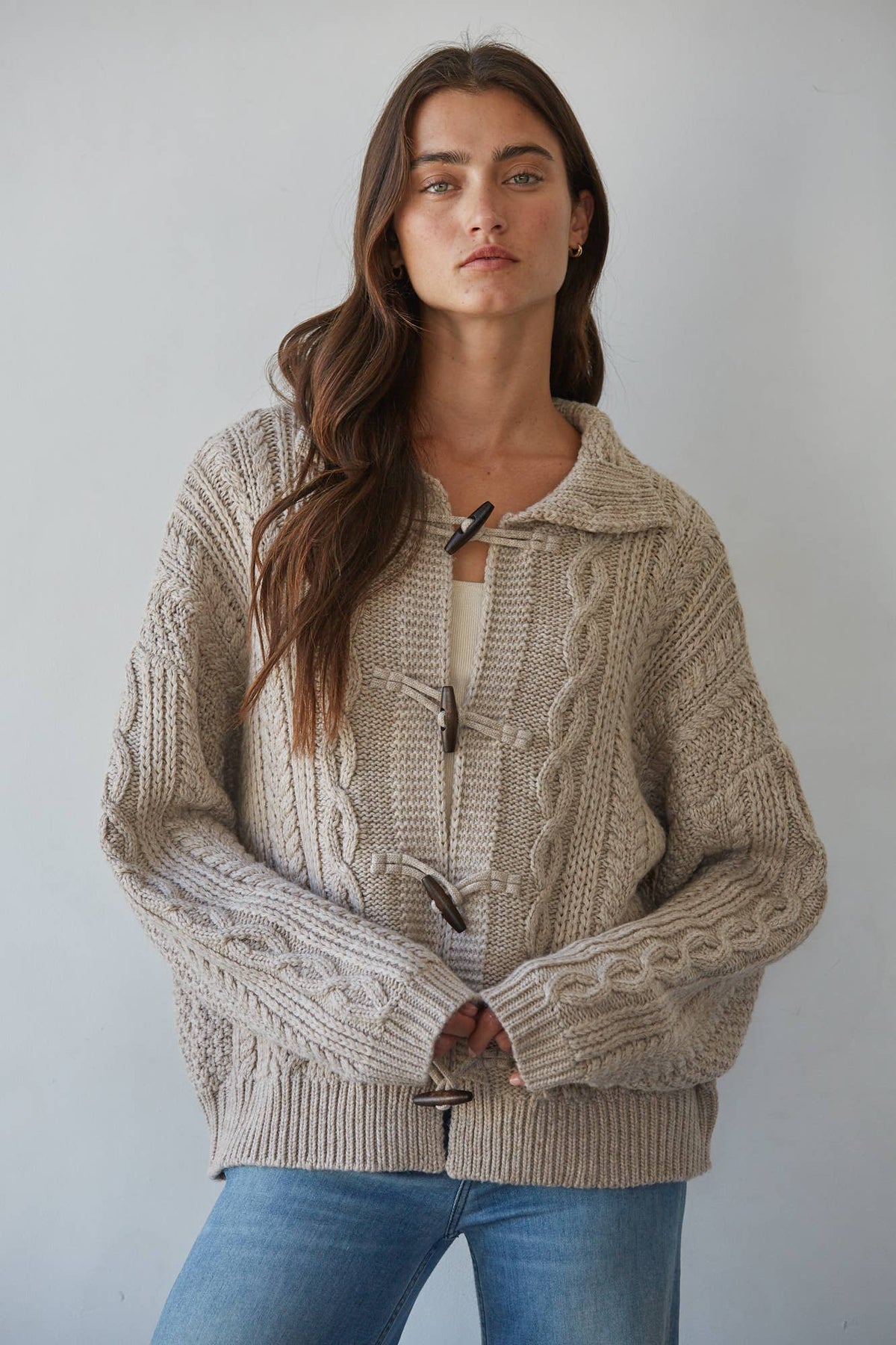Knit Sweater Cable Knit Mock Cardigan