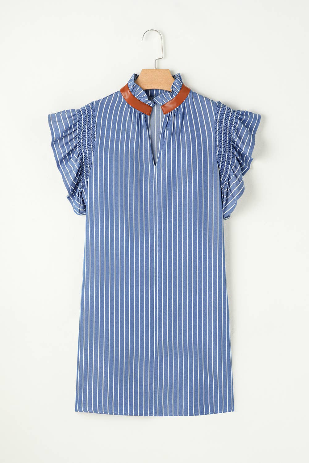Stripe Frilly Shirred Ruffle Shift Dress