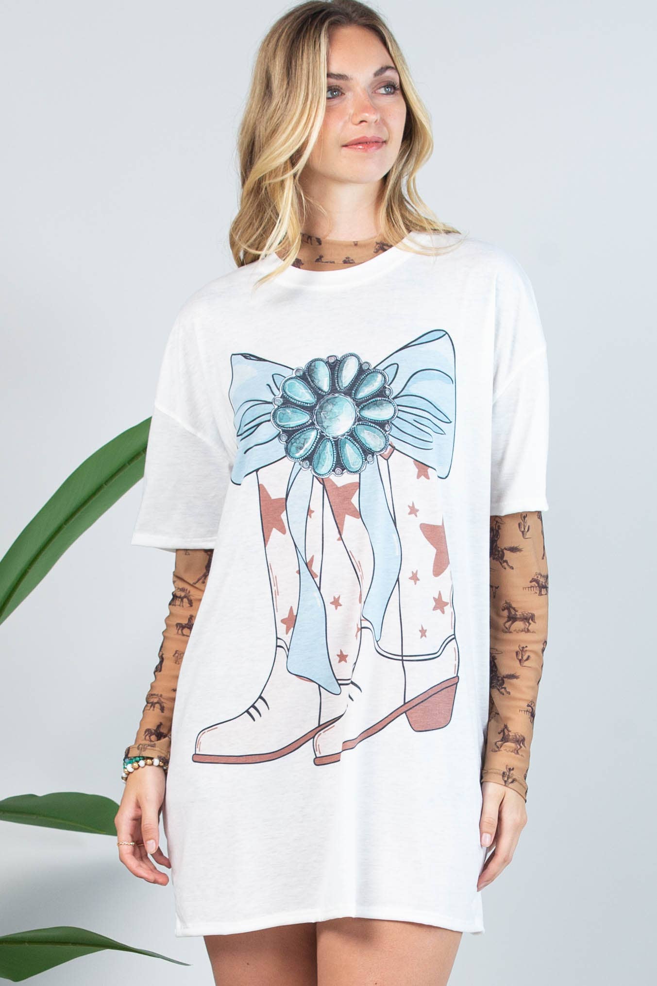 Isla Bucking Horses Print Semi Sheer Mesh Top