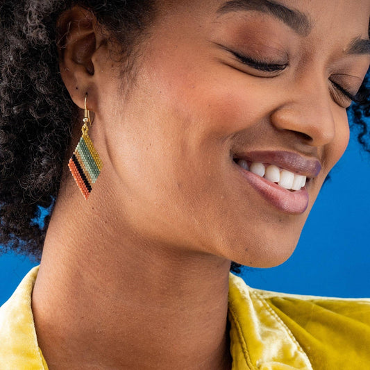 Zelda Angled Stripe Diamond Earrings Greens/Rust